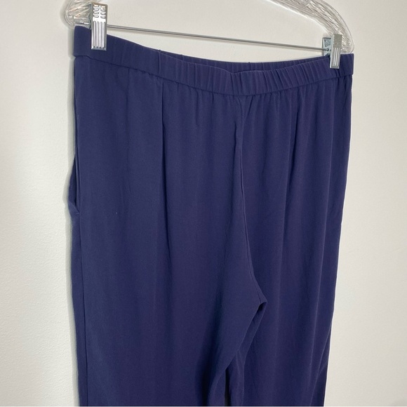 Eileen Fisher Midnight Navy Silk Pull On Ankle Pants - Picture 7 of 11